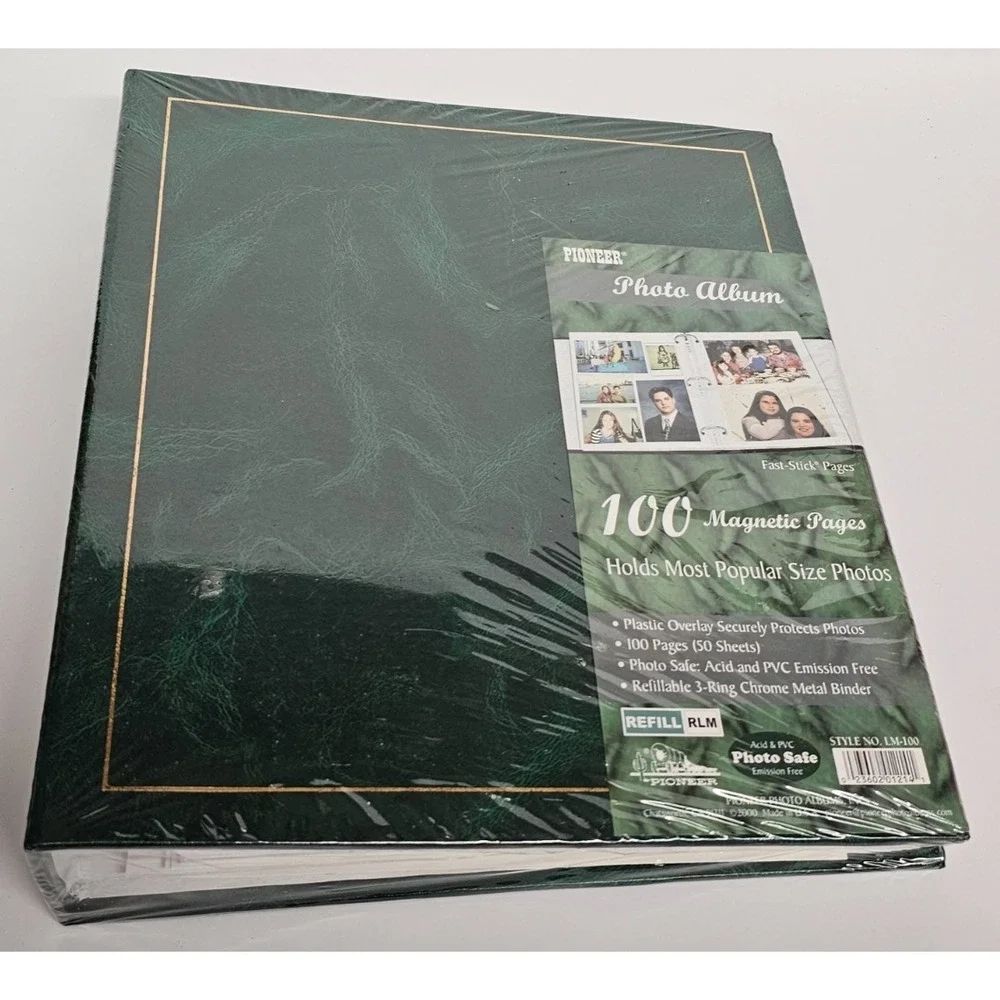 Pioneer magnetic pages photo album, dark green with gold trim, photo-safe